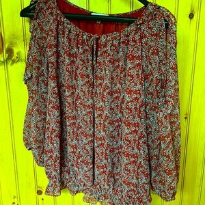 Peasant top with peep shoulders/arms